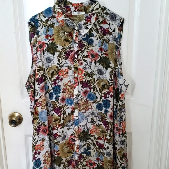 Womens Spense Floral Sheer Sleeveless Dress Button Up - Picture 1 of 16